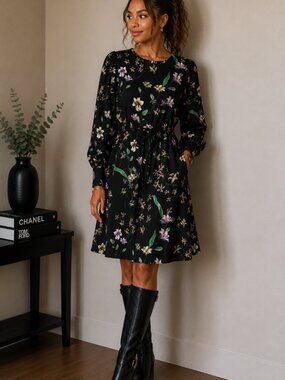 H&M Floral Sheath Dress with Long Sleeves